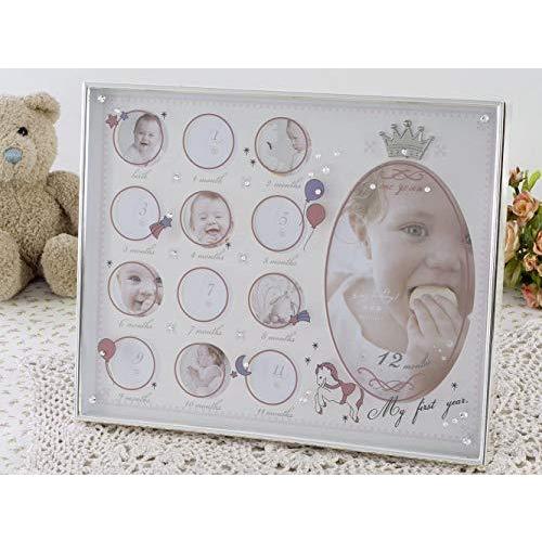 キュートなイラストがついたガラスが特徴の ベビー フォトフレーム 卓上 壁掛 お星様や風船が浮いたようなガラスのレイヤー感が素敵 ピンク 本体サイズ2 超安い