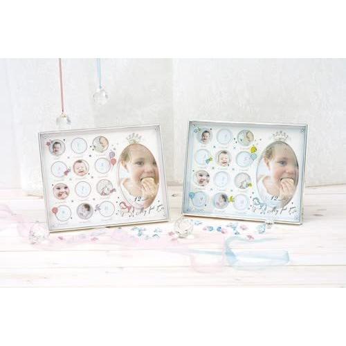 キュートなイラストがついたガラスが特徴の ベビー フォトフレーム 卓上 壁掛 お星様や風船が浮いたようなガラスのレイヤー感が素敵 ピンク 本体サイズ2 超安い