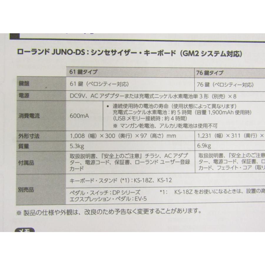 ローランド Roland JUNO-DS61 61鍵 シンセサイザー 取説・純正 ローランド Roland JUNO-DS61 61鍵 シンセサイザー 取説・純正