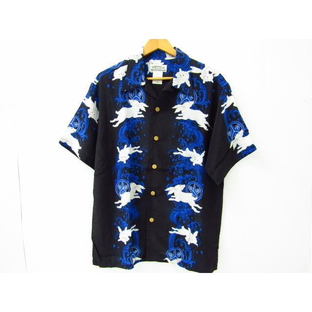 MAKANA LEI　シルク100%　和柄　アロハシャツ　兎　波柄　レッド MAKANA LEI マカナレイ アロハシャツ シルク 和柄 兎 波 半袖