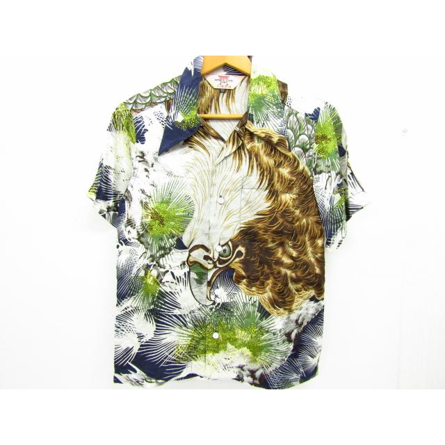花旅楽団 JAPANESE CLASIC SCRIPT アロハシャツ 和柄 鷹 シルク SIZE  