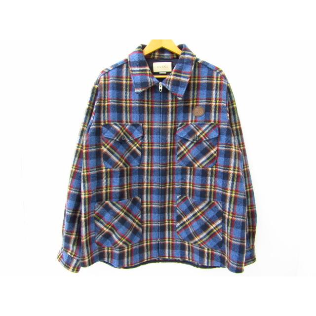 GUCCI グッチ タイガーパッチ付き チェック ウールジャケット ジップ 