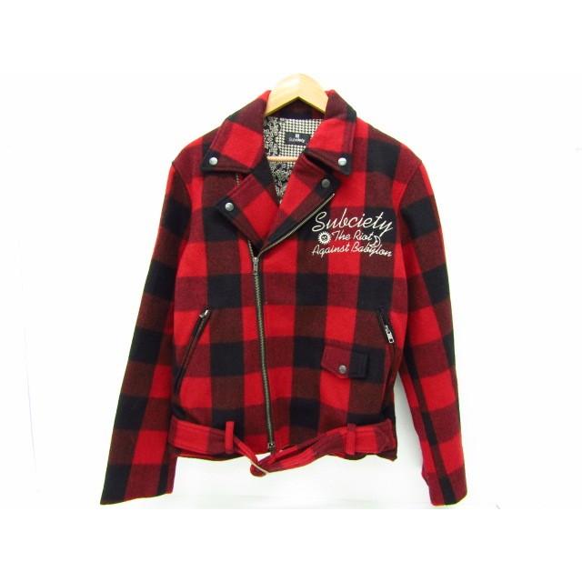 Subciety サブサエティ ダブルライダースジャケット ウール チェック柄  