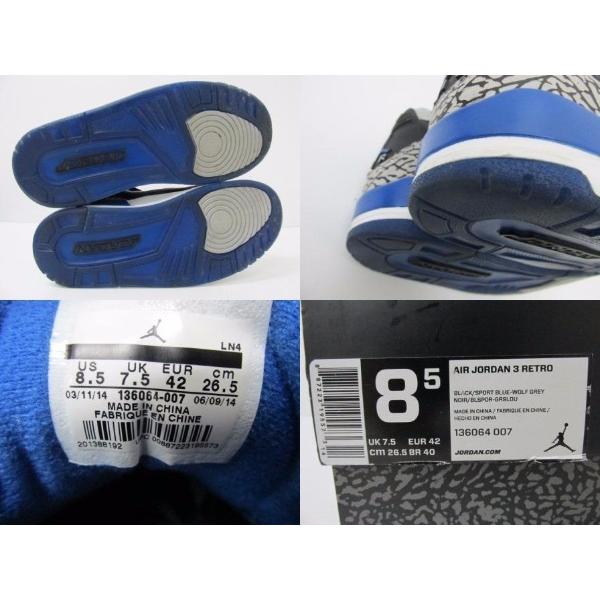 《メンズ靴》NIKE ナイキ AIR JORDAN 3 RETRO 136064-007 ブラック/ブルー/グレイ 26.5ｃｍ  【中古】｜thrift-webshop｜04