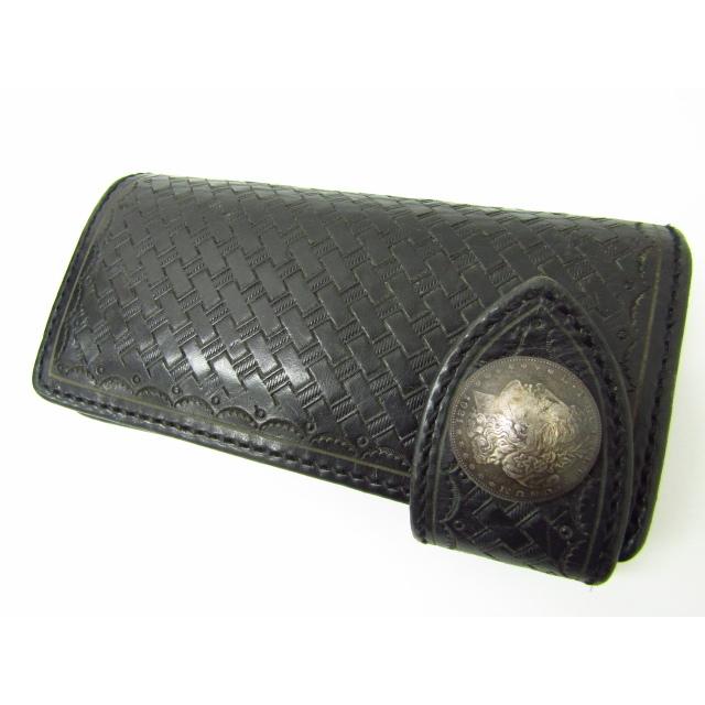 琉球レザーL.L.A 2つ折り長財布 コンチョ ブラック 黒 (小銭入れあり