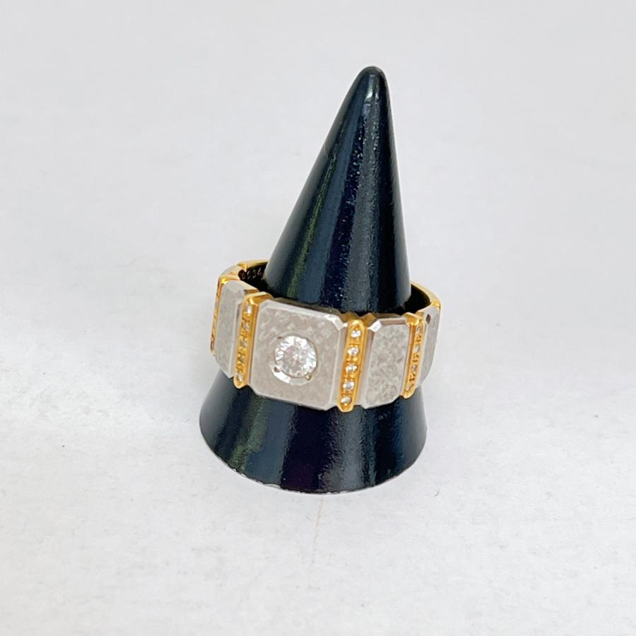 K18 Pt900 金 ゴールド プラチナ コンビ リング 指輪 約23号 約