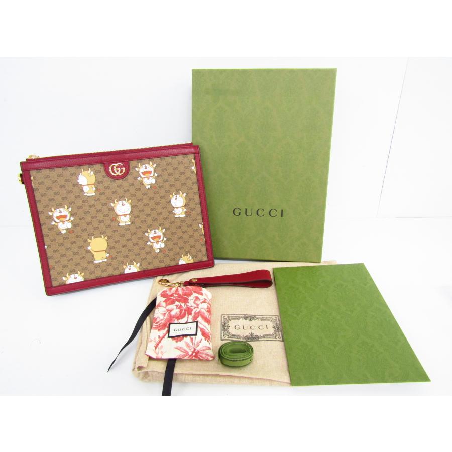 GUCCI グッチ ×ドラえもん マイクロGGスプリーム ドローストリング ミニバケット ショルダー クロスボディ バッグ ゴールド金具 ブラウン/レッド 647801 GUCCI（グッチ） ×ドラえもん マイクロGGスプリーム ドローストリング