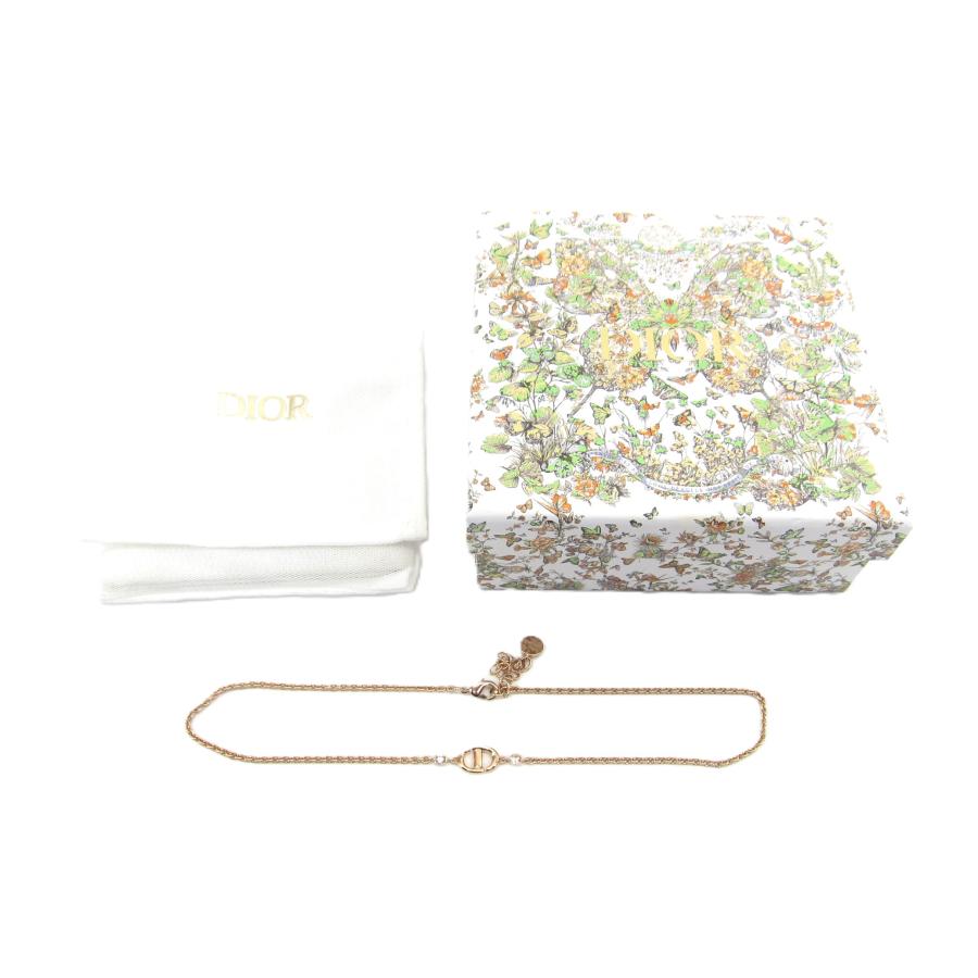 美品 DIOR ディオール CD NAVY ネックレス ピンクゴールド ディオール CD Navy CDネイビー ネックレス GP×ラインストーン