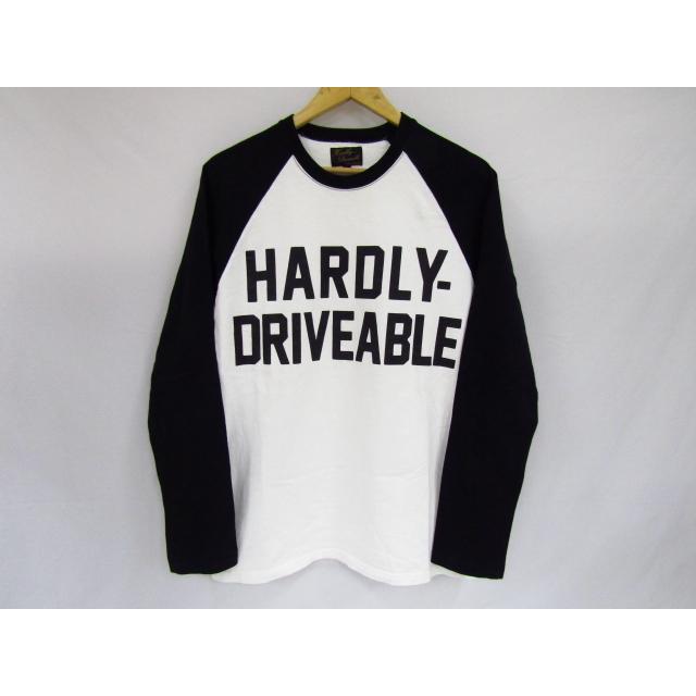Hardly Driveable ハードリー ドライバブル ラグラン Tシャツ ロゴ プリント 長袖 バイカー 白 黒 カットソー Lサイズ ...