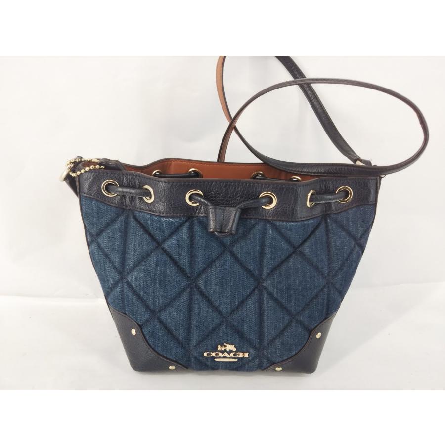 COACH コーチ 巾着 キルティング デニム×レザー 2WAY ショルダーバッグ