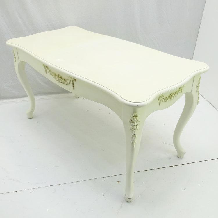 中古】〇即納〇 ローテーブル 白 幅100cm 猫脚 ロココ調 センター