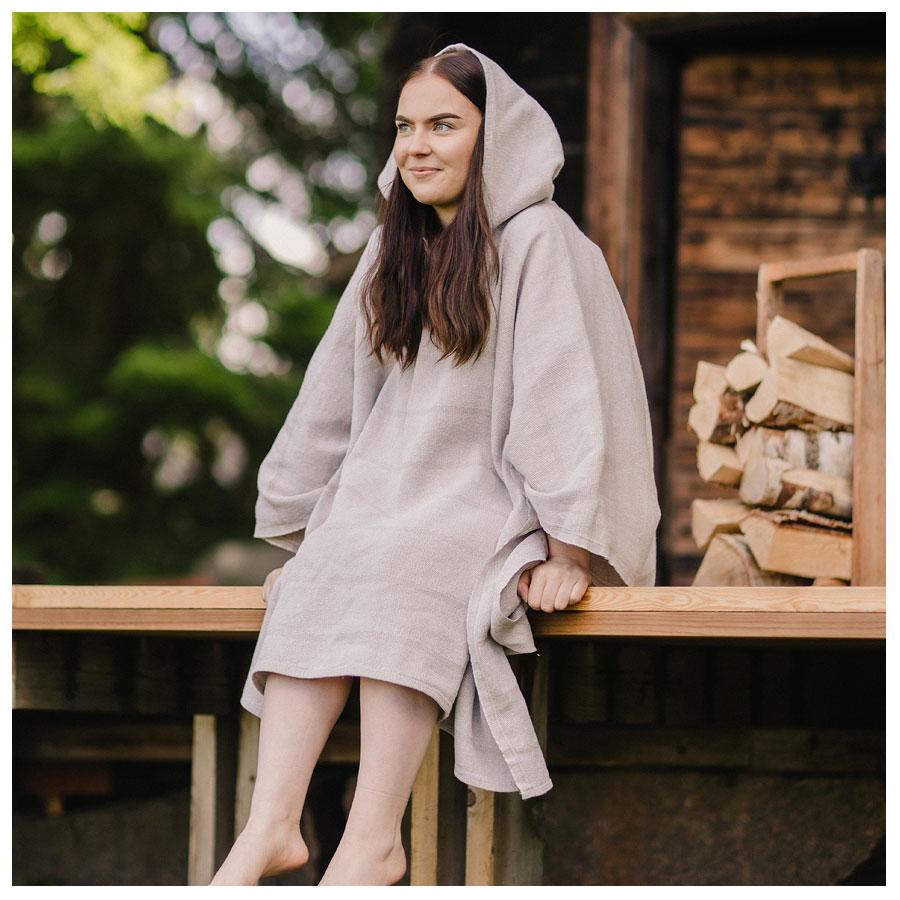 TheSaunaフード付きタオル地サウナポンチョ ベージュ SAUNA PONCHO サウナポンチョ】HARVIA ハルビアオリジナル