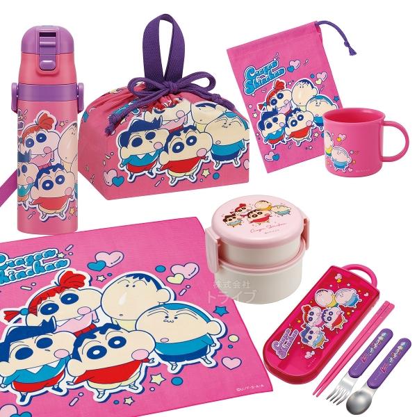 クレヨンしんちゃん 25 お買得７点セット 抗菌 丸型２段お弁当箱 トリオ 巾着 ランチクロス コップ コップ袋 水筒 | 