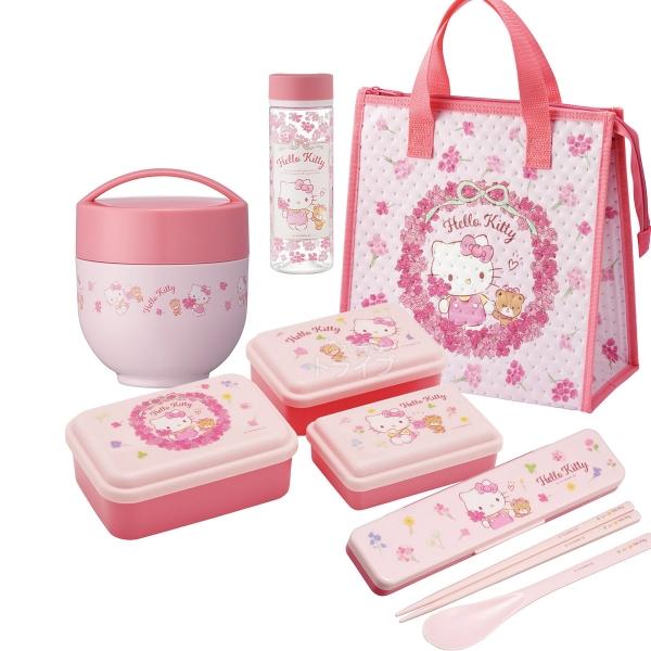 ハローキティ フラワーリース お買得 ５点セット 真空ステンレスランチボックス コンビ 不織布 保冷バッグ シール容器3P プラボトル セット