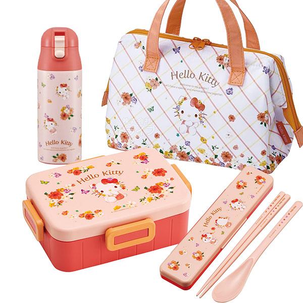 ハローキティ パステル花柄 お買得４点セット ４点ロックお弁当箱 650ml コンビ 水筒 ランチバッグ セット YZFL7