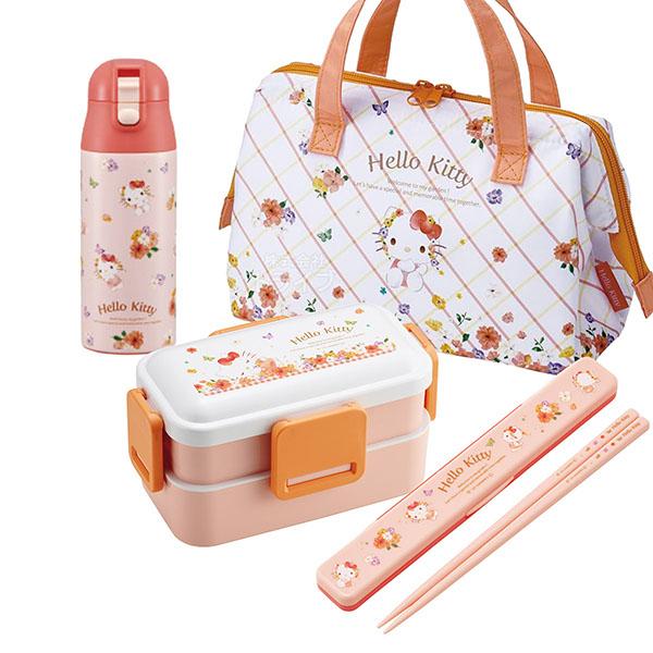 ハローキティ パステル花柄 お買得4点セット 4点ロック 2段 弁当箱