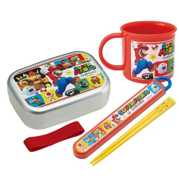 スーパーマリオ 抗菌 アルミお弁当箱 370ml 箸＆箸箱 コップセット | 