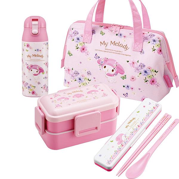 マイメロディ パステル花柄 お買得４点セット ４点ロック ２段お弁当箱 コンビ 水筒360ml ランチバッグ セット