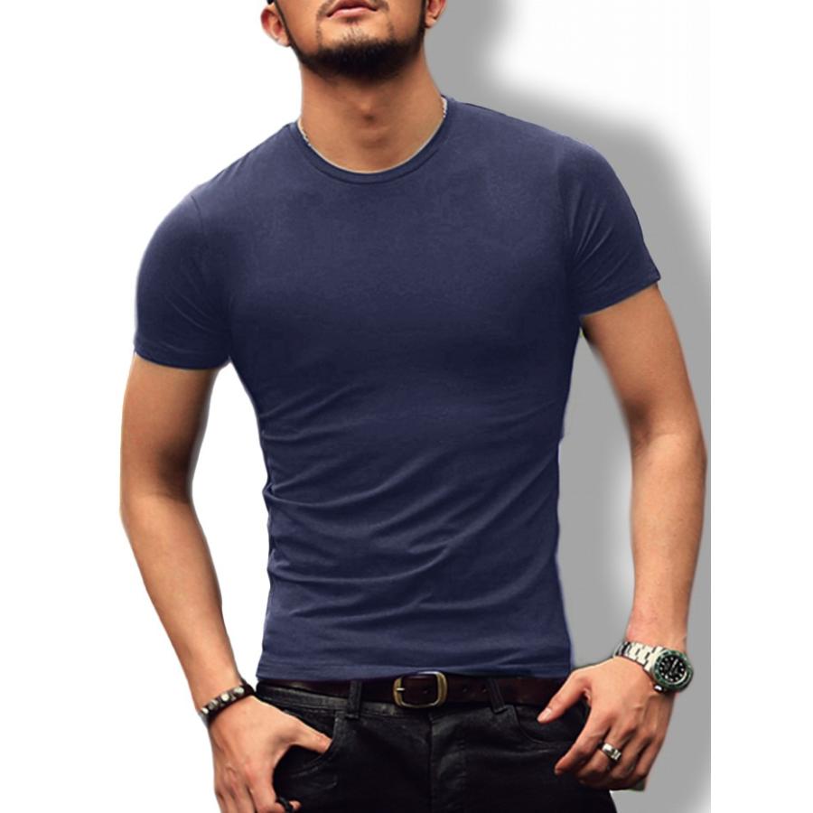 Tシャツ メンズ Uネック クルーネック スラブ天竺 タイト 半袖 無地 カットソー 黒 紺 シルエット おしゃれ お兄系 オラオラ系 アメカジ メンズファッション Ktt Tbs456 Thumbs Up 通販 Yahoo ショッピング