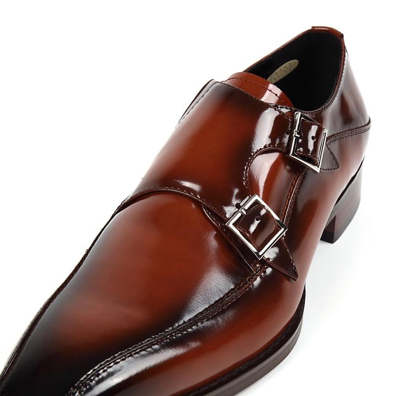 日本製 本革 メンズ ビジネス ドレスシューズ . ロングノーズ スワール ダブルモンク 3E 撥水 - クリスチャンカラノ TK-491 |  | 03