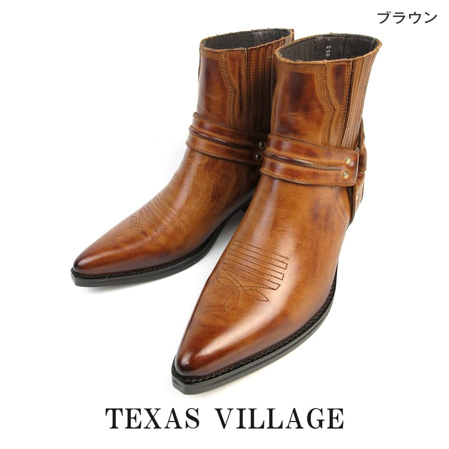 日本製 本革 ウエスタンブーツ ショート リングブーツ - レザー ステッチデザイン カウボーイ・ポインテッドトゥ 3E / TEXAS VILLAGE テキサスビレッジ 5535｜thunder-net｜06