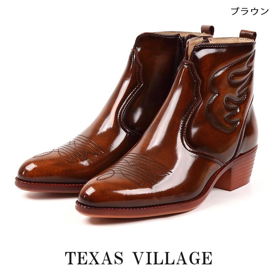 メーカー直営 日本製 本革 ウエスタンブーツ ショート レザー ステッチデザイン カウボーイ・ポインテッドトゥ 3E TEXAS VILLAGE テキサスビレッジ  5521｜thunder-net｜02