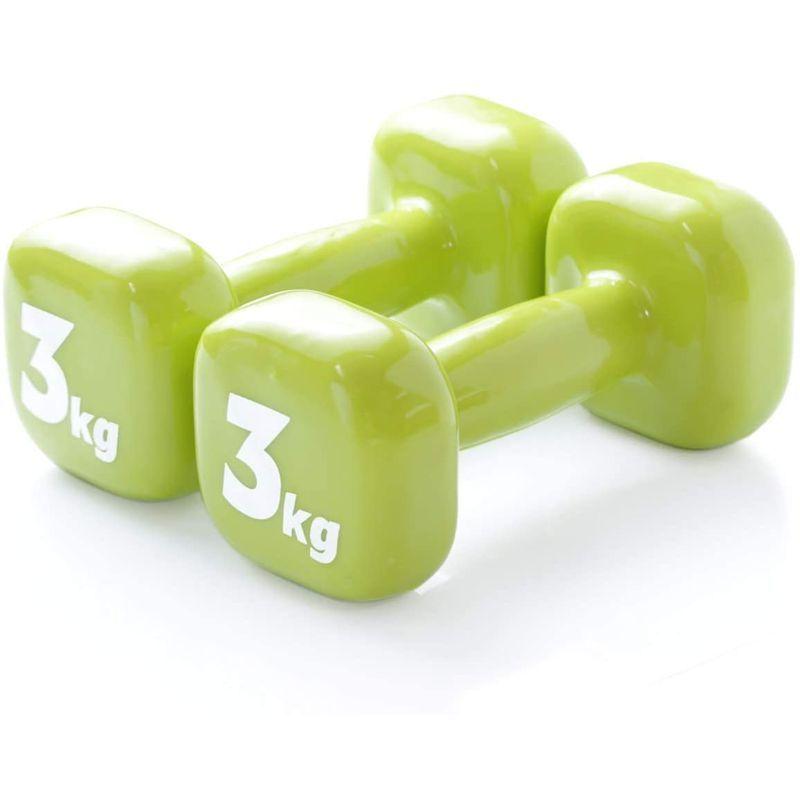 流行 ウエイトトレーニング ダンベル 3kg 2個 かわいい グリーン 鉄アレイ 高耐久性 安全設計 Pappira Com