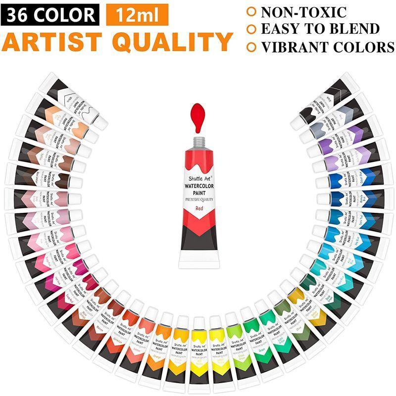 全日本送料無料 絵具 顔料 Shuttle Art 水彩絵の具 36色セット 透明水彩 12ml チューブ 大人の塗り絵 水彩画 お絵描き 美術 画材セット 学校用 幼 Www Threeriversofs Com
