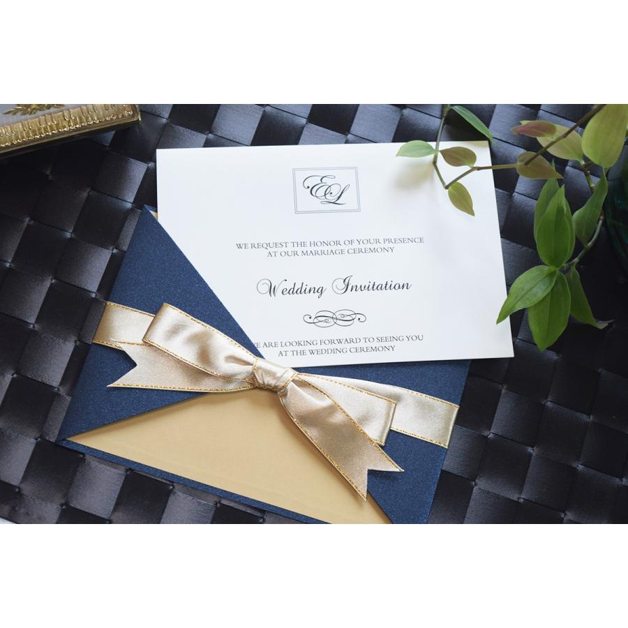 Ti Amo 招待状セット 印刷込み ロイヤルネイビー エレガント リボン付 結婚式 4048 ティアーモ 通販 Yahoo ショッピング