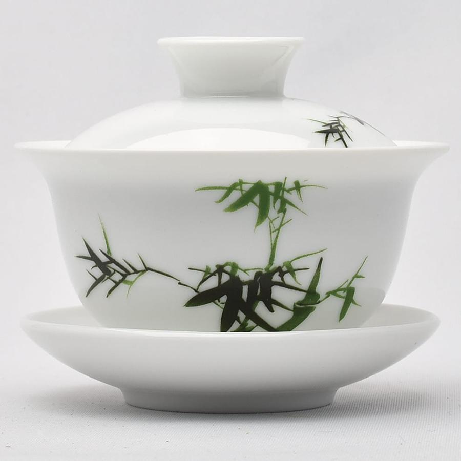 彩磁蓋碗（緑竹）容量100ml（満水150ml）中国茶器 : 天香茶行