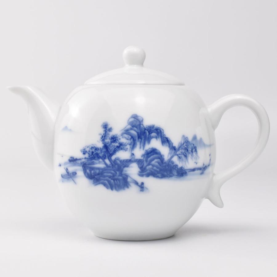 天香茶行 中国茶器 彩磁茶壺（好山好水） 220ml（満水290ml）（急須 