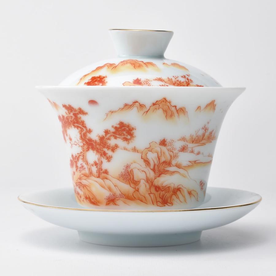 中国 紅釉金彩 粉彩湯呑み2点 茶器 送料込み0531 中国 紅釉