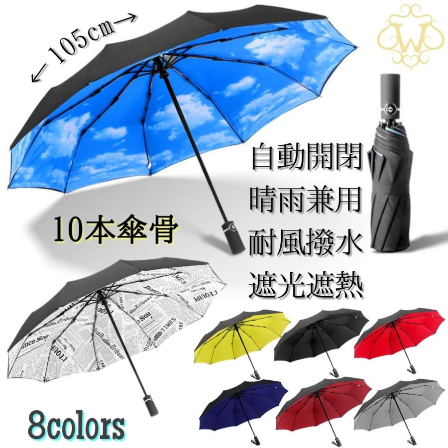 折りたたみ傘 自動 開閉 丈夫 メンズ 大きい 晴雨兼用 10本骨 日傘 耐風 撥水 遮光 遮熱 二重構造 ワンタッチ 全8色 人気商品