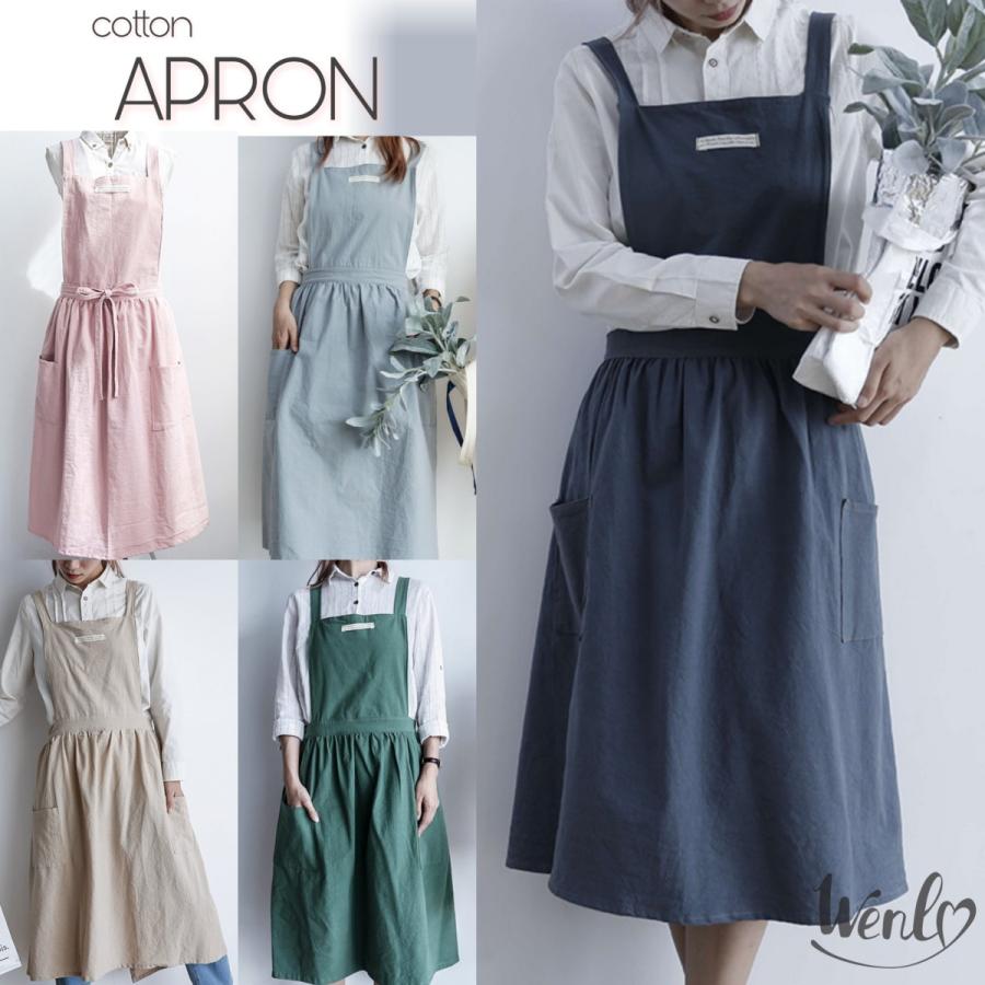 エプロン おしゃれ ポケット シンプル ナチュラル 無地 コットン リネン レディース 前掛け ロング丈 カフェ レストラン ワークエプロン ワンピース ドレス We 0815 天祥市 Yahoo ショッピング店 通販 Yahoo ショッピング