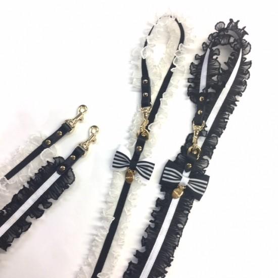 ミントタン minttan ボーダータックフリルリボン リード カフェ無しタイプ 小型犬 リード セレブ 送料無料