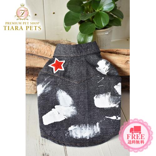プエルト PUERTO ペイントダンガリーシャツ BK 黒 サイズ3h 小型犬 犬服 トップス シャツ セレブ 送料無料