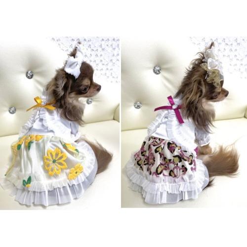 アキュミリア accu milia ボレロ風バフスリーブグローラメワンピ XS/SS  小型犬 犬服 ウエア ワンピース ドレス セレブ 送料無料の画像