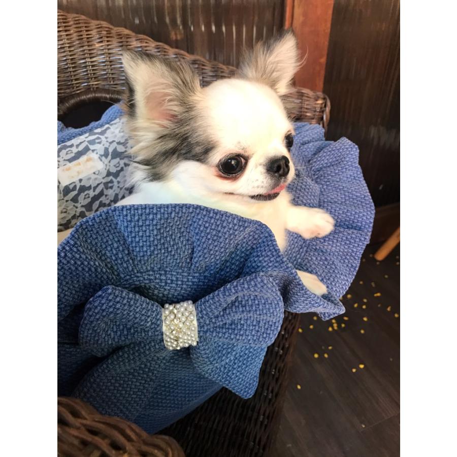 Mサイズ ヴィンテージデニム ベッドキャリー 犬ペットバッグ ボンボン