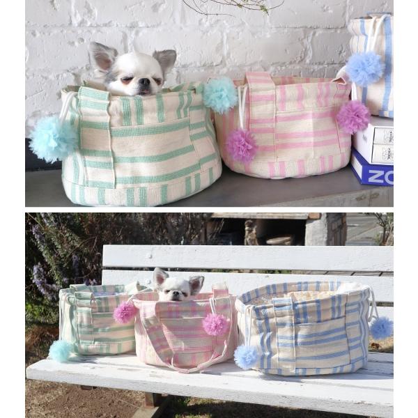 犬用品 LouLou29 ルルドヌフ ナチュラルボーダートートBAG ピンク M