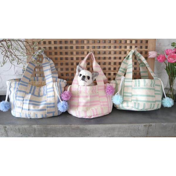 犬用品 LouLou29 ルルドヌフ ナチュラルボーダートートBAG ピンク M
