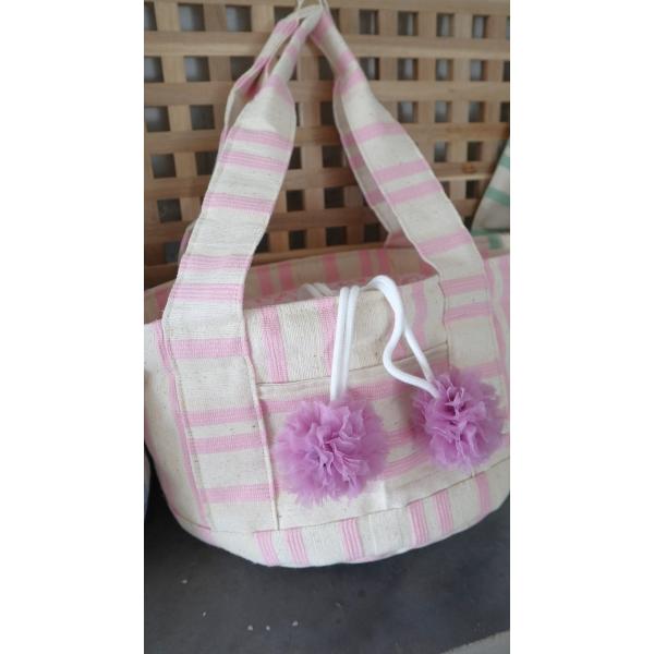 犬用品 LouLou29 ルルドヌフ ナチュラルボーダートートBAG ピンク M