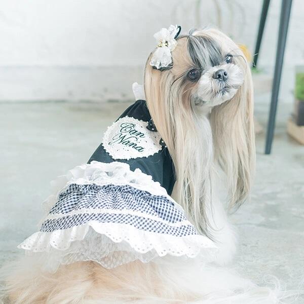 きゃんナナ CanNana ハートとレースフリルのワンピース 1133 小型犬 犬服 ウエア ワンピース ドレス セレブの画像