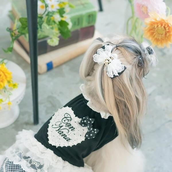 きゃんナナ CanNana ハートとレースフリルのワンピース 1133 小型犬 犬服 ウエア ワンピース ドレス セレブの画像