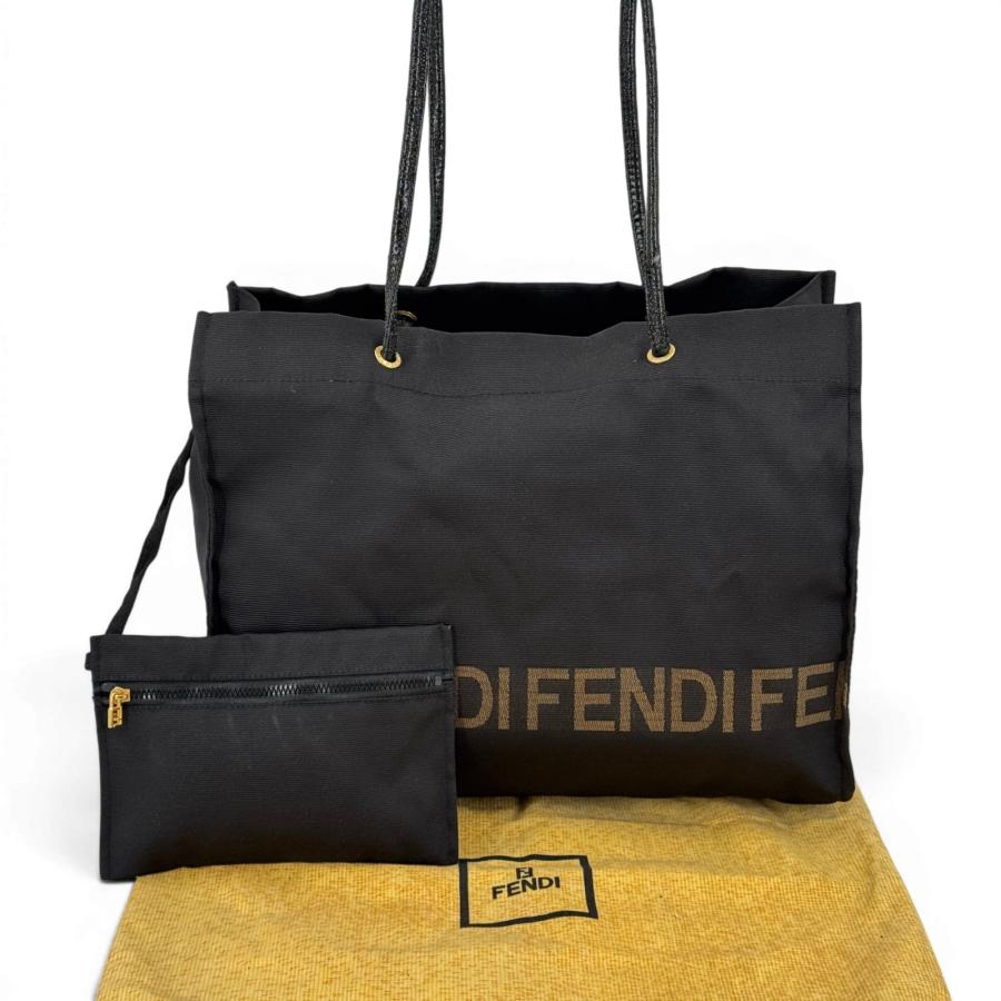 ◇ 良品 FENDI フェンディ トートバッグ ナイロン ブラック ◇ FENDI（フェンディ） ナイロンレザー ブラック トートバッグ : tibi