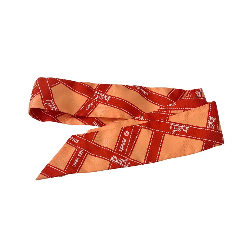 美品 HERMES エルメス ツイリー スカーフ バッグアクセサリー シルク オレンジ レディース