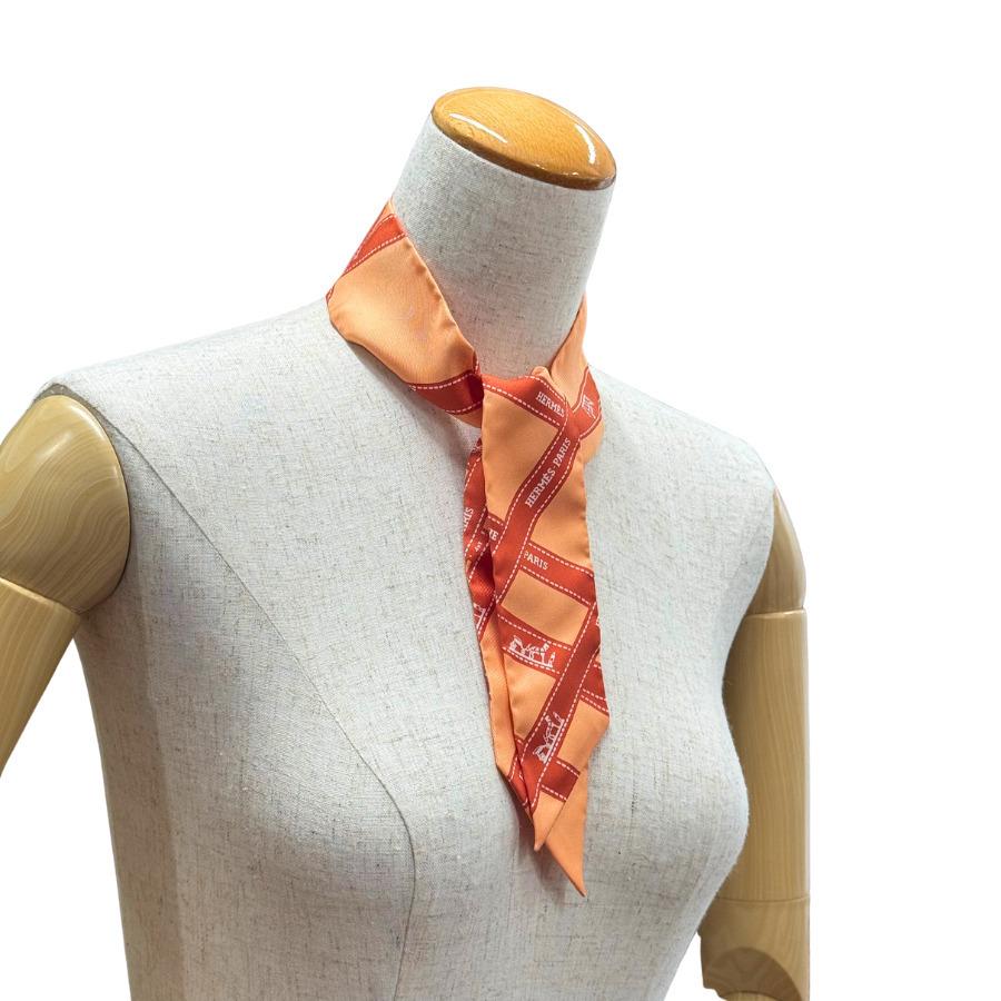美品 HERMES エルメス ツイリー スカーフ バッグアクセサリー シルク オレンジ レディース