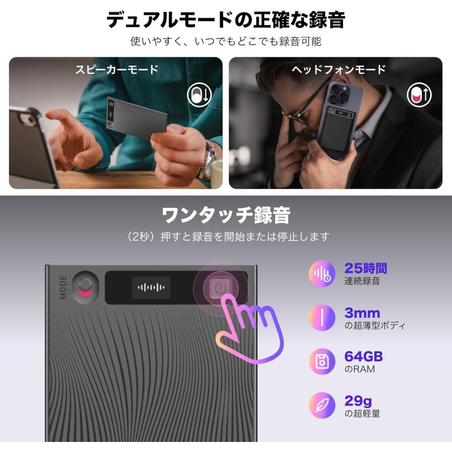AIボイスレコーダー ChatGPT連携 Mobvoi TicNote 64GB 会議 議事録