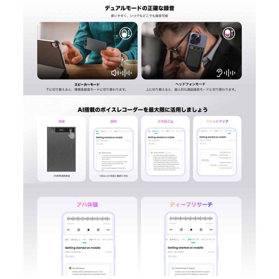 AIボイスレコーダー ChatGPT連携 Mobvoi TicNote 64GB 会議 議事録