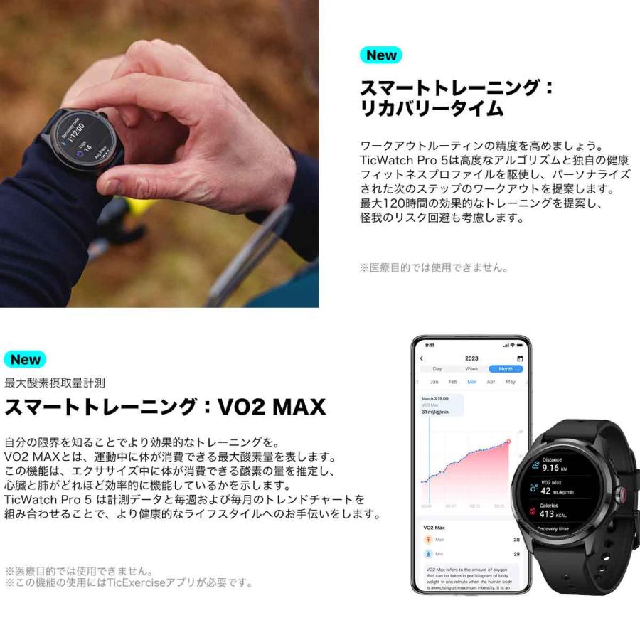 スマートウォッチ TicWatch Pro 5 通話機能 Wear OS by Google android グーグル 5ATM防水 google fit対応 丸型 通知 腕時計 アンドロイド 軍用規格 丸型｜ticwatch｜18