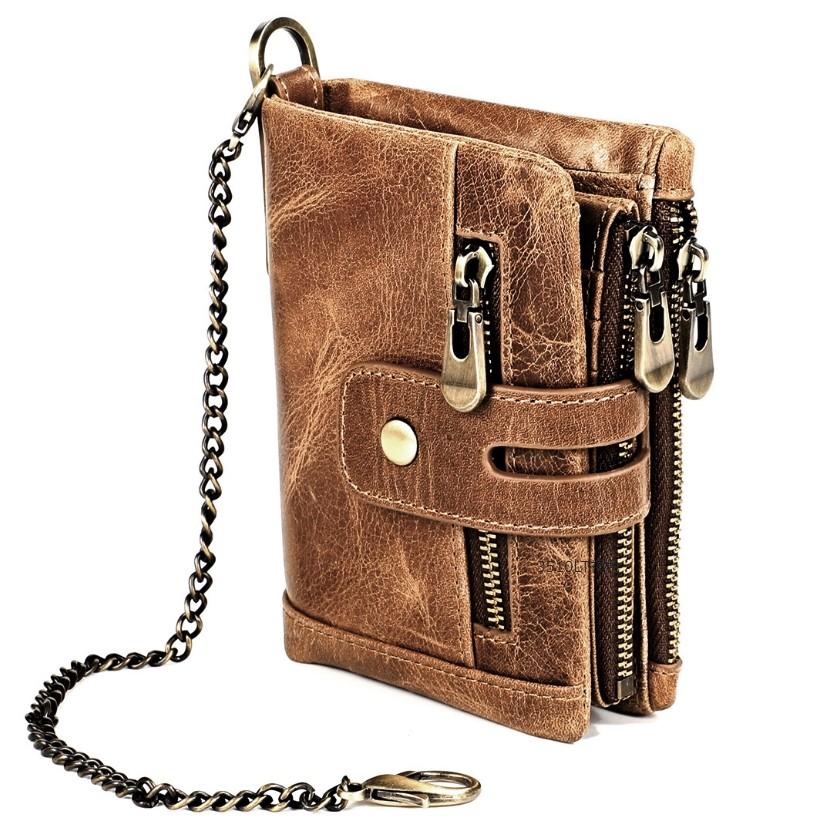 二つ折り　三つ折り　財布　メンズ　本革　高級牛革　バイカーズ ウォレット　おしゃれなヴィンテージ加工　チェーン付き　送料無料　多機能　大容量　３８　 | 